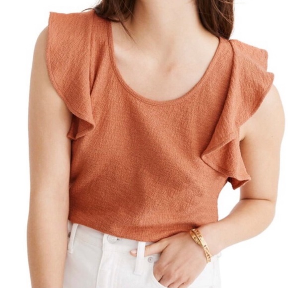 Madewell Tops - Madewell Texture & Thread Ruffle Sleeve Top Orange